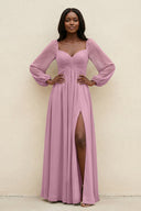 Sweetheart Long Sleeve A - Line Bridesmaid Dress in Vintage Mauve - KissProm Bridesmaid Dresses