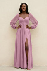 Sweetheart Long Sleeve A - Line Bridesmaid Dress in Vintage Mauve - KissProm Bridesmaid Dresses