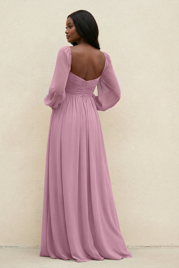 Sweetheart Long Sleeve A - Line Bridesmaid Dress in Vintage Mauve - KissProm Bridesmaid Dresses