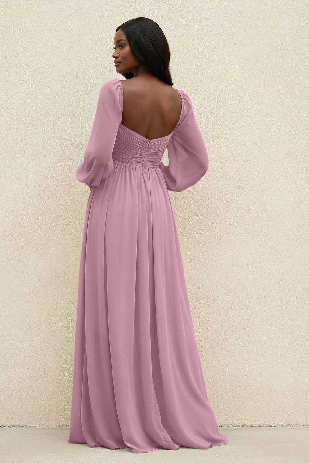 Sweetheart Long Sleeve A - Line Bridesmaid Dress in Vintage Mauve - KissProm Bridesmaid Dresses
