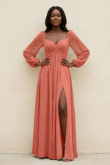 Sweetheart Long Sleeve A - Line Bridesmaid Dress in Wild Rose - KissProm Bridesmaid Dresses