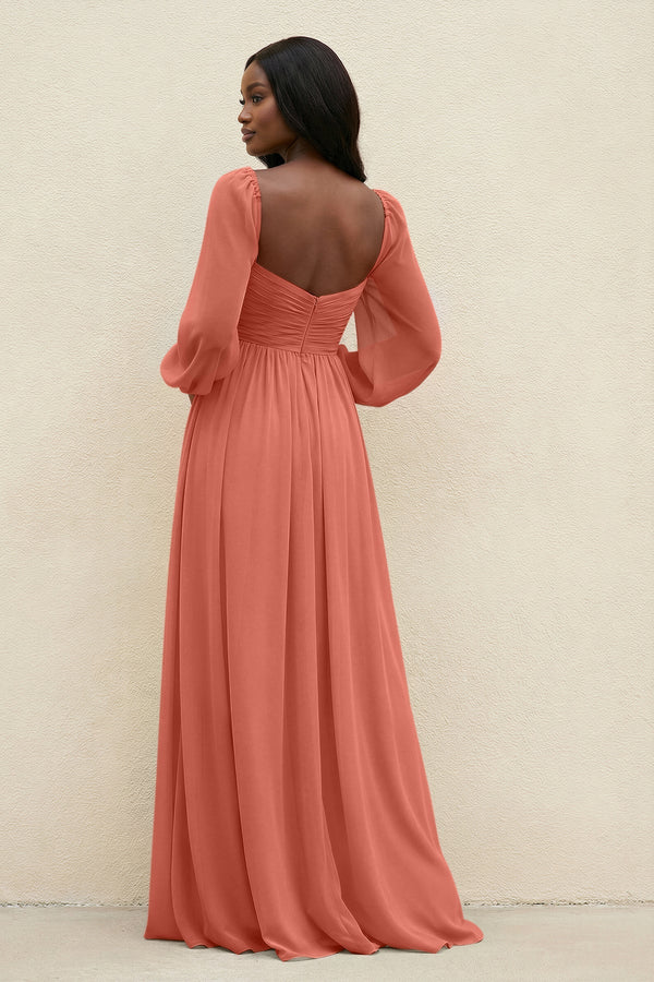 Sweetheart Long Sleeve A - Line Bridesmaid Dress in Wild Rose - KissProm Bridesmaid Dresses