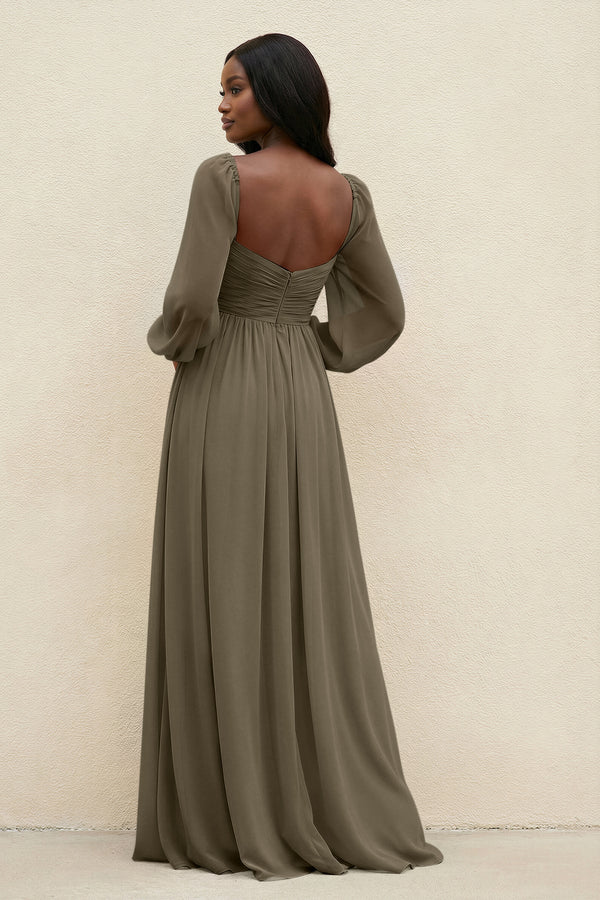 Sweetheart Long Sleeve A - Line Bridesmaid Dress in Willow Green - KissProm Bridesmaid Dresses