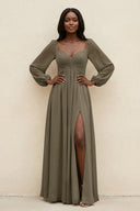Sweetheart Long Sleeve A - Line Bridesmaid Dress in Willow Green - KissProm Bridesmaid Dresses