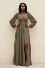 Sweetheart Long Sleeve A - Line Bridesmaid Dress in Willow Green - KissProm Bridesmaid Dresses