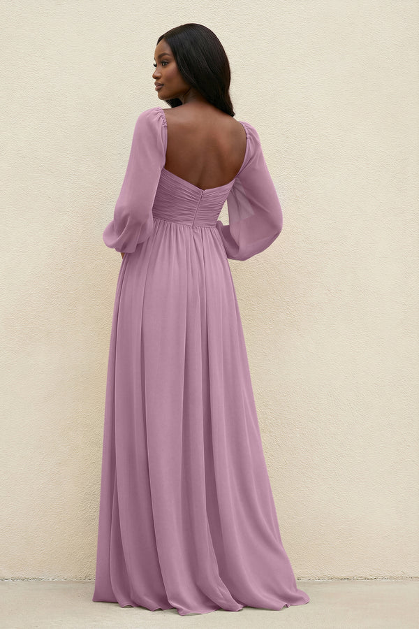 Sweetheart Long Sleeve A - Line Bridesmaid Dress in Wisteria - KissProm Bridesmaid Dresses