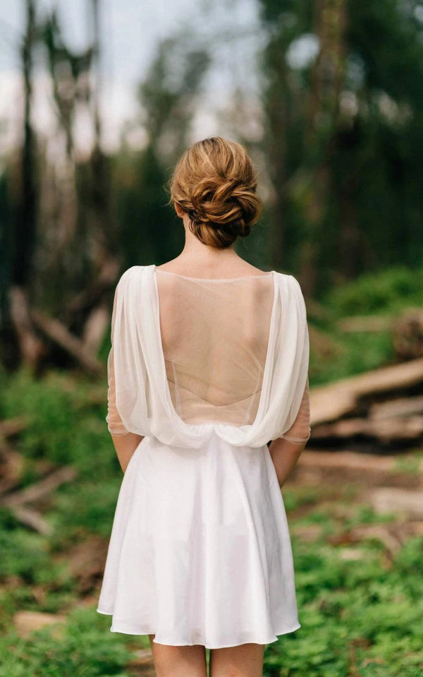 Sweetheart Long Sleeve Chiffon Tulle Lace Satin Dress With Illusion - KissProm