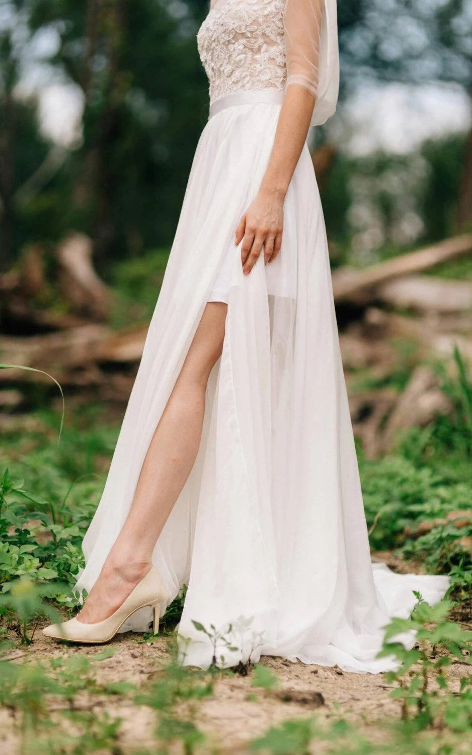 Sweetheart Long Sleeve Chiffon Tulle Lace Satin Dress With Illusion - KissProm