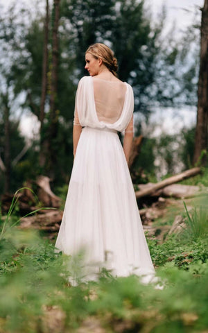 Sweetheart Long Sleeve Chiffon Tulle Lace Satin Dress With Illusion - KissProm