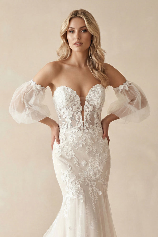 Charming Mermaid Sweetheart Lace Wedding Dresses with Appliques