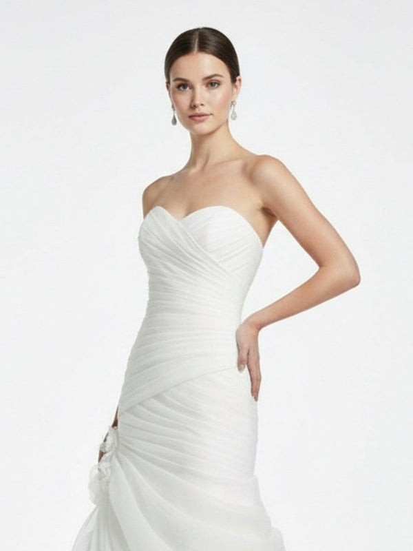 Sweetheart Mermaid Organza Wedding Dress With Ruching and Ruffles - KissProm