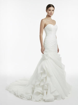 Sweetheart Mermaid Organza Wedding Dress With Ruching and Ruffles - KissProm