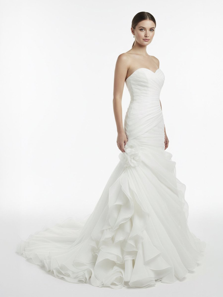 Sweetheart Mermaid Organza Wedding Dress With Ruching and Ruffles - KissProm