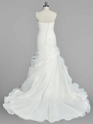 Sweetheart Mermaid Organza Wedding Dress With Ruching and Ruffles - KissProm