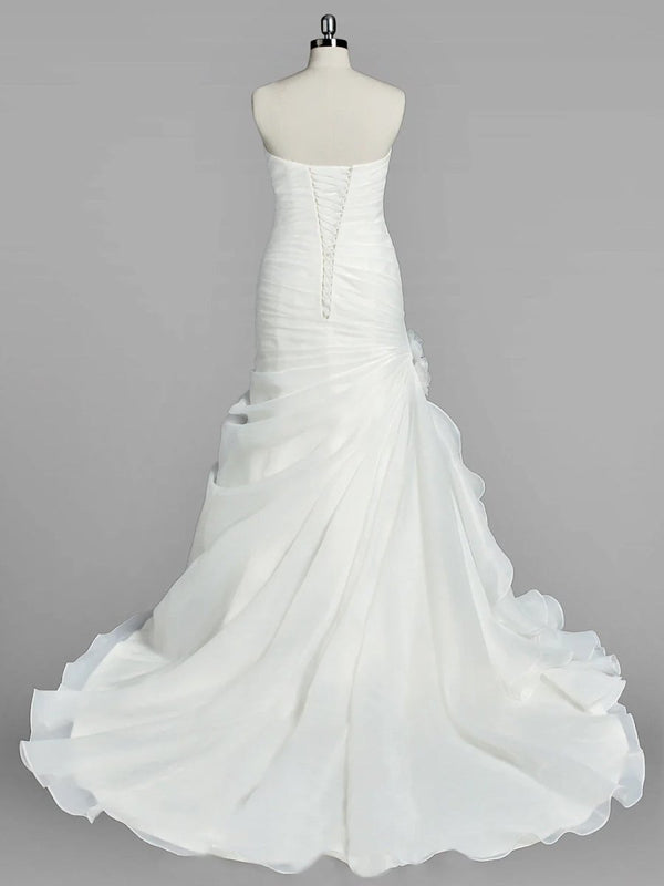 Sweetheart Mermaid Organza Wedding Dress With Ruching and Ruffles - KissProm