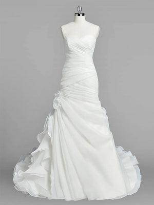 Sweetheart Mermaid Organza Wedding Dress With Ruching and Ruffles - KissProm