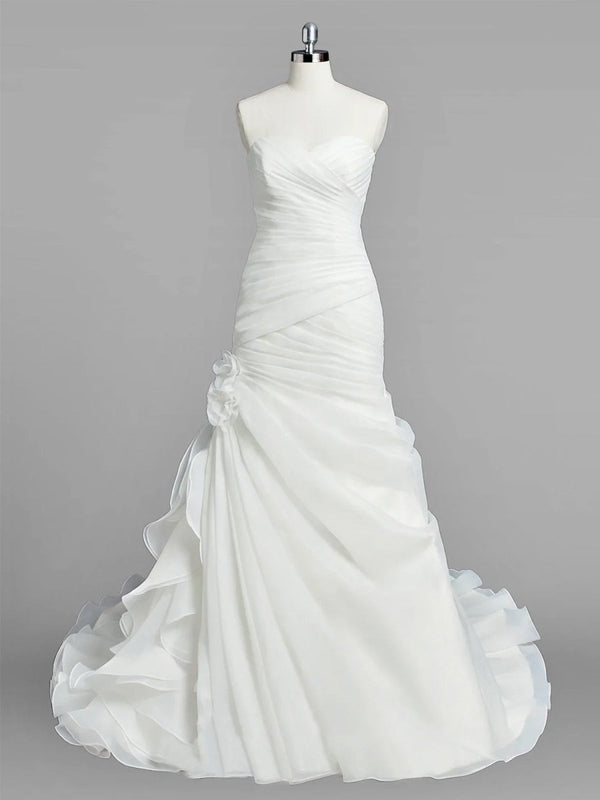 Sweetheart Mermaid Organza Wedding Dress With Ruching and Ruffles - KissProm