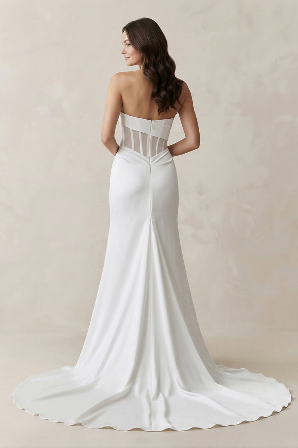 Sweetheart Mermaid Satin Corset Wedding Dress in White - KissProm Wedding Dresses