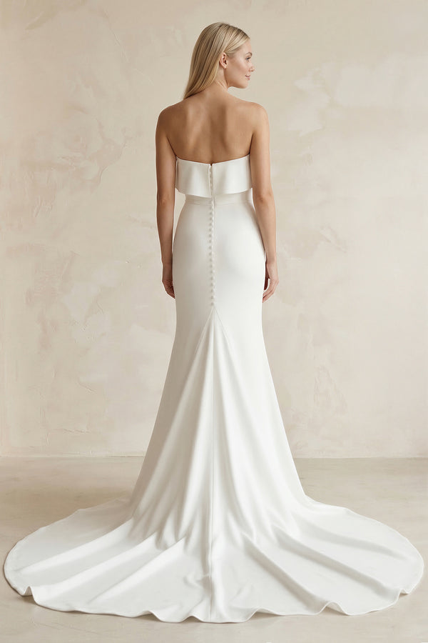 Simple Mermaid Sweetheart White Satin Wedding Dresses – Wedding Dresses by KissProm | Available at KissProm