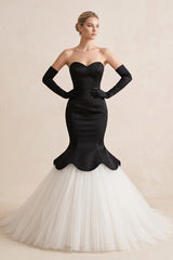 Sweetheart Mermaid Satin Tulle Wedding Dress in Black - KissProm Wedding Dresses
