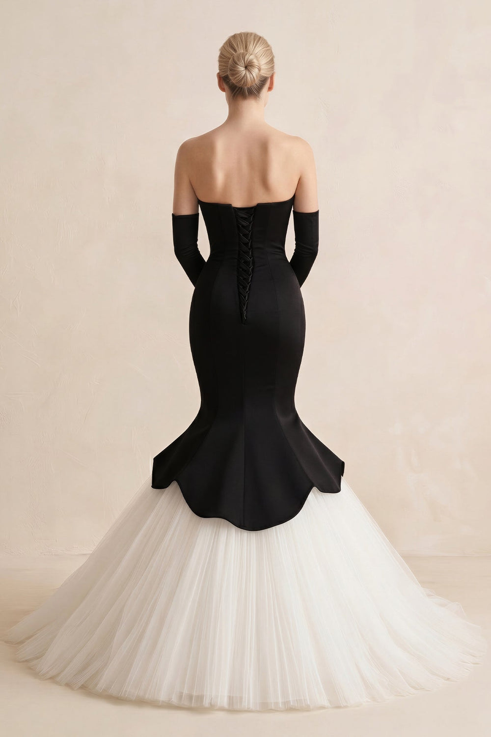 Sweetheart Mermaid Satin Tulle Wedding Dress in Black - KissProm Wedding Dresses