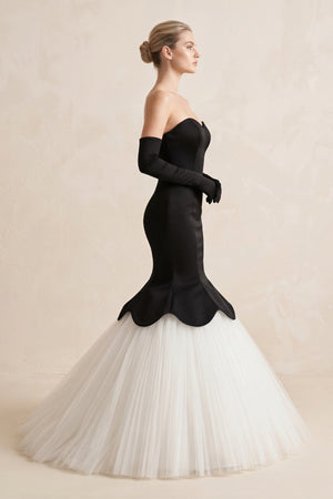 Sweetheart Mermaid Satin Tulle Wedding Dress in Black - KissProm Wedding Dresses