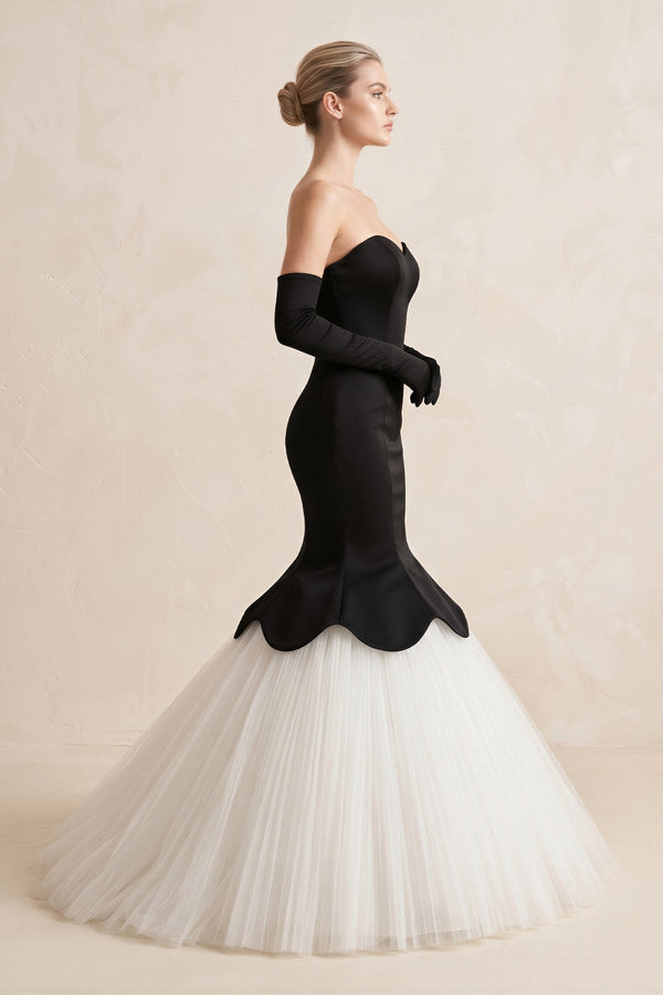 Sweetheart Mermaid Satin Tulle Wedding Dress in Black - KissProm Wedding Dresses