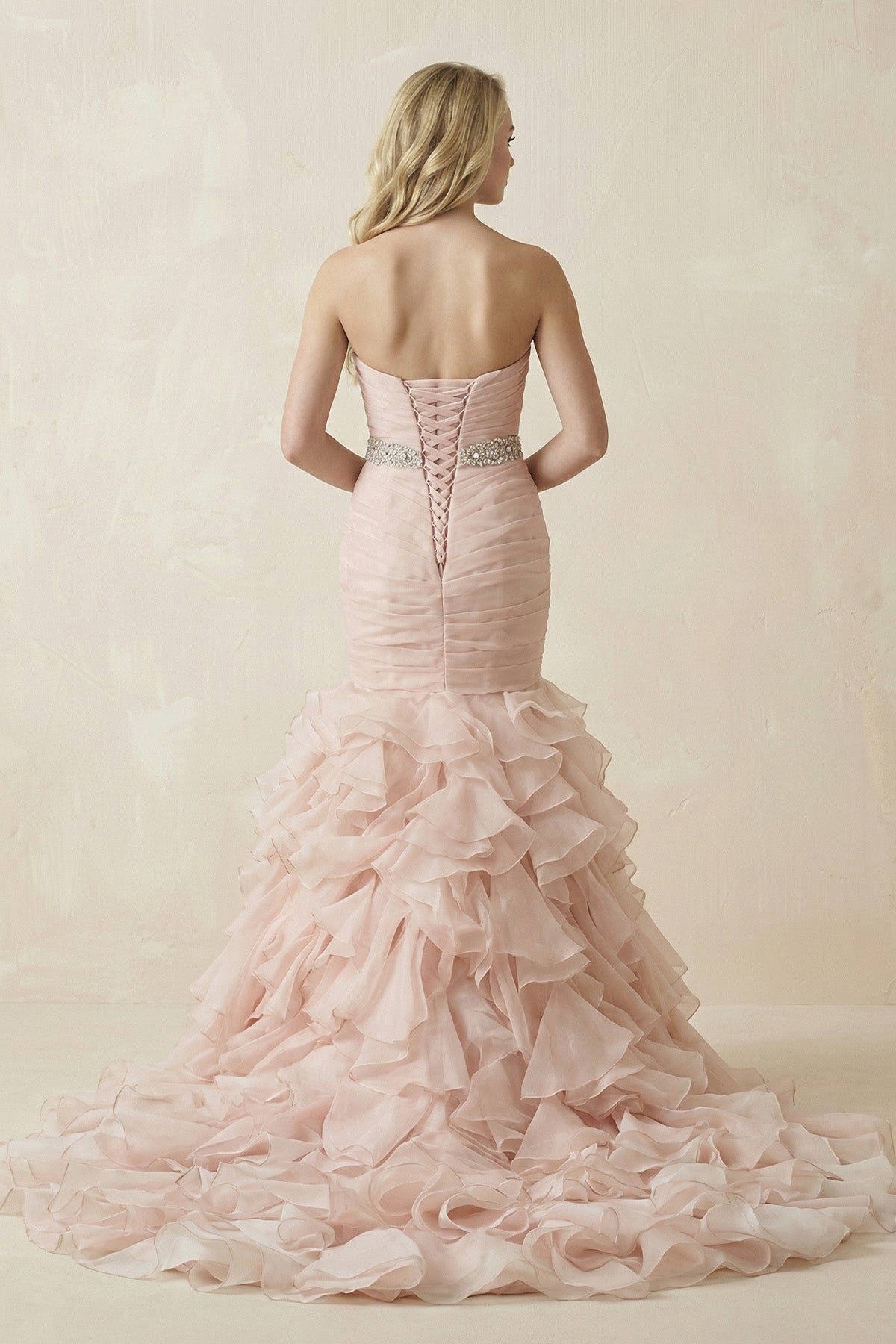 Sweetheart Tiered Train Organza Mermaid Pink Wedding Dress with Beading, Pink / 2 Sweetheart Tiered Train Organza Mermaid Pink Wedding Dress with Beading, Pink / 2