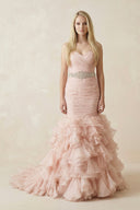 Sweetheart Tiered Train Organza Mermaid Pink Wedding Dress with Beading – Wedding Dresses by KissProm | Available at KissProm
