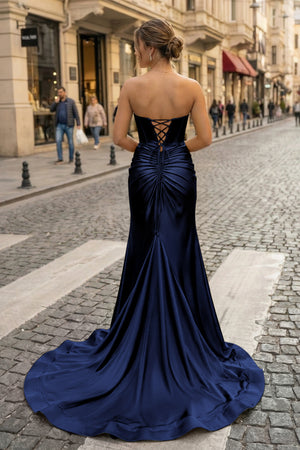 Sweetheart Satin Mermaid Long Prom Dress - KISSPROM PROM DRESSES