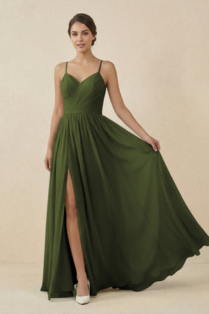 Sweetheart A - Line Chiffon Bridesmaid Dress in Olive- KISSPROM Bridesmaid Dresses