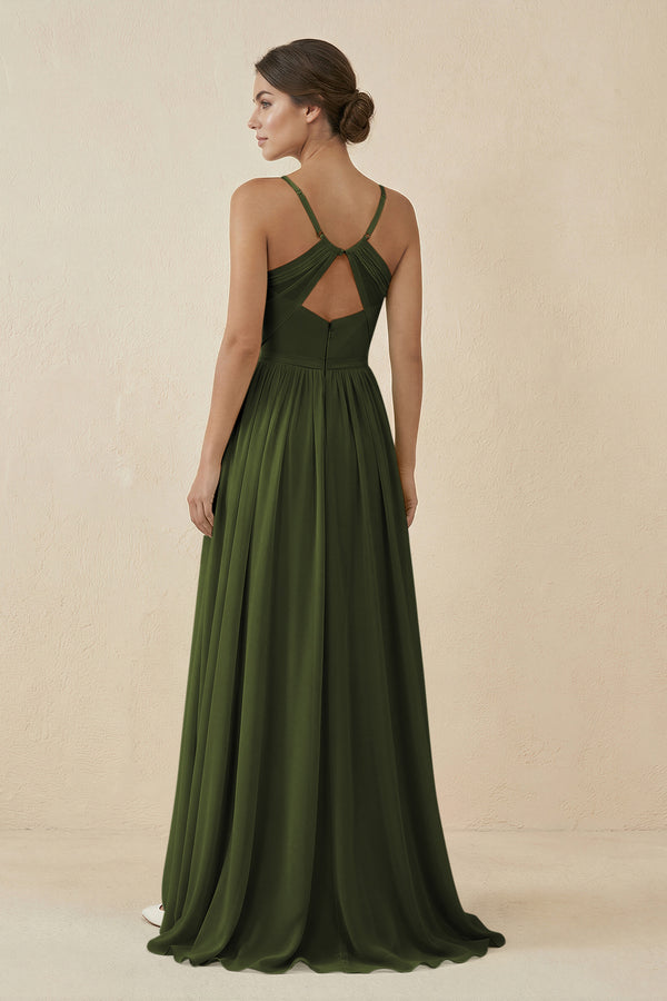 Sweetheart A - Line Chiffon Bridesmaid Dress in Olive- KISSPROM Bridesmaid Dresses