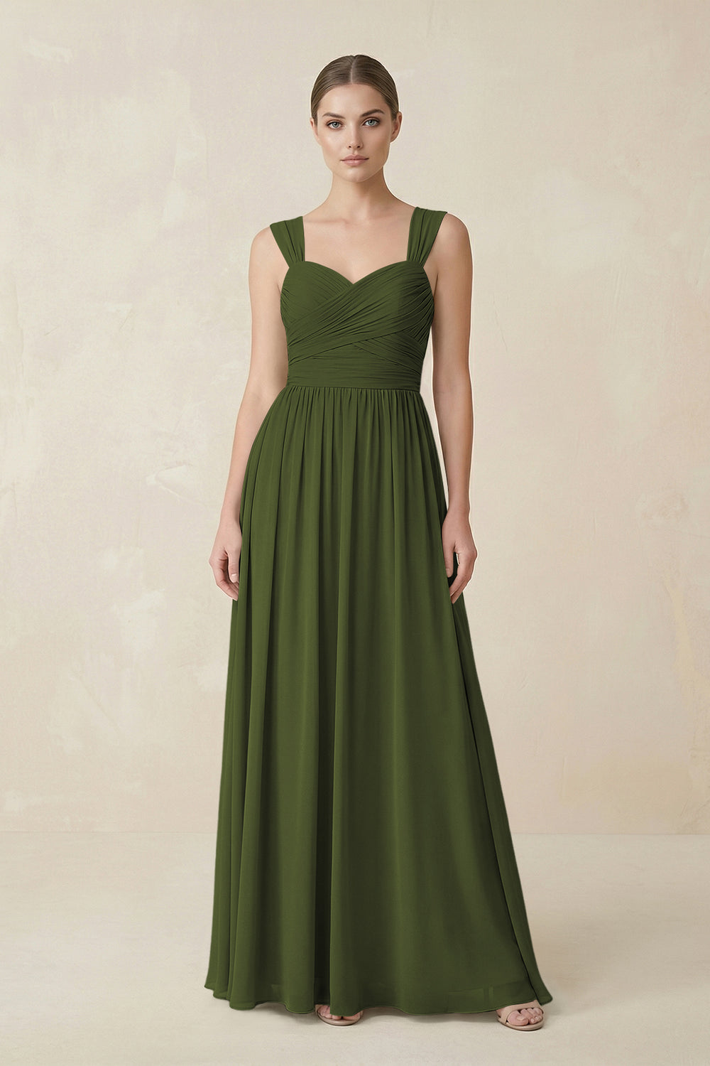 Sweetheart Pleated Chiffon A - Line Bridesmaid Dress in Olive - KissProm Bridesmaid Dresses
