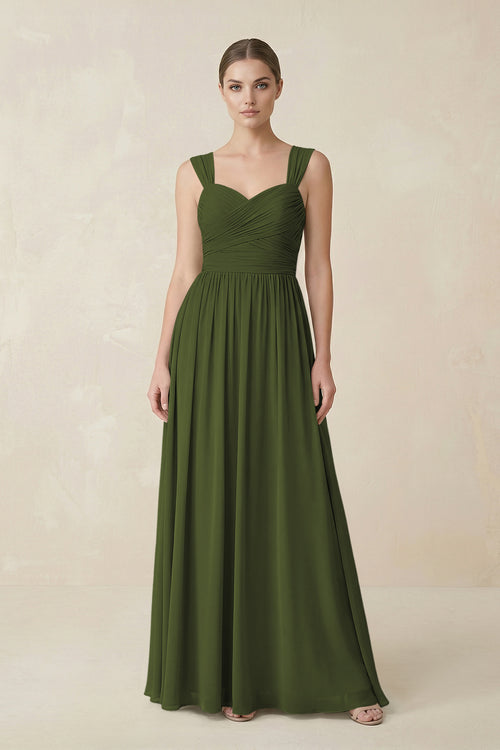 Sweetheart Pleated Chiffon A - Line Bridesmaid Dress in Olive - KissProm Bridesmaid Dresses