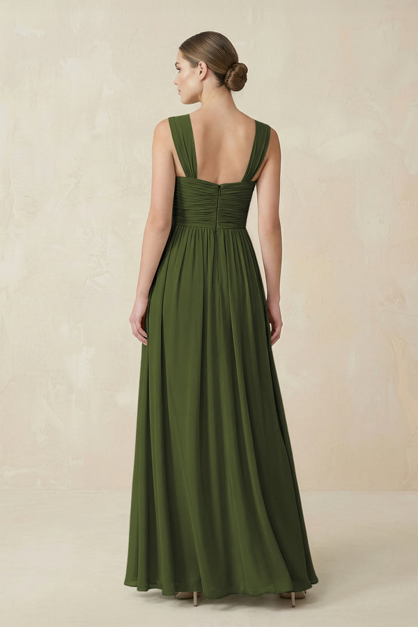 Sweetheart Pleated Chiffon A - Line Bridesmaid Dress in Olive - KissProm Bridesmaid Dresses