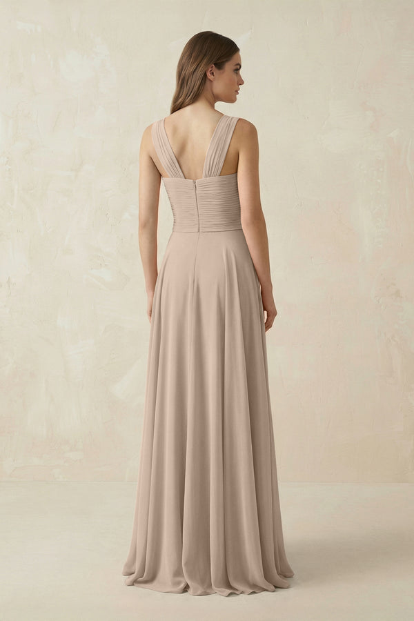 Sweetheart Pleated A - Line Chiffon Bridesmaid Dress in Almond - KissProm Bridesmaid Dresses