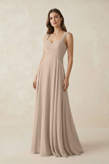 Sweetheart Pleated A - Line Chiffon Bridesmaid Dress in Almond - KissProm Bridesmaid Dresses