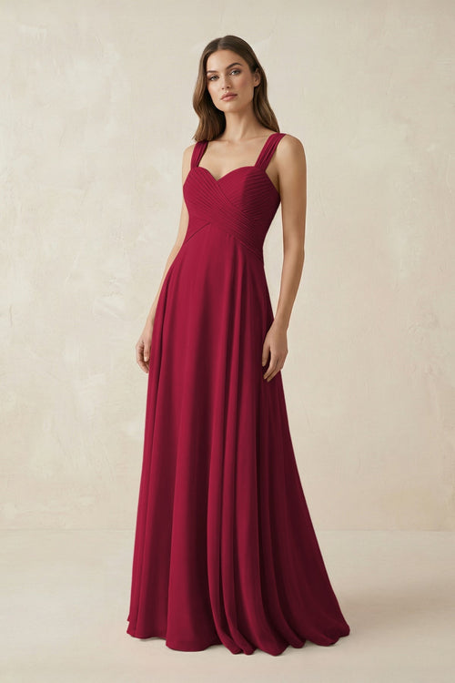 Sweetheart Pleated A - Line Chiffon Bridesmaid Dress in Berry - KissProm Bridesmaid Dresses