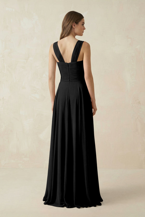 Sweetheart Pleated A - Line Chiffon Bridesmaid Dress in Black - KissProm Bridesmaid Dresses