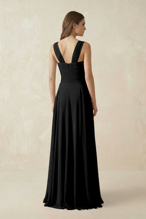Sweetheart Pleated A - Line Chiffon Bridesmaid Dress in Black - KissProm Bridesmaid Dresses