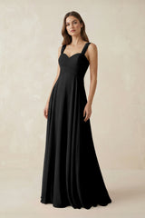 Sweetheart Pleated A - Line Chiffon Bridesmaid Dress in Black - KissProm Bridesmaid Dresses