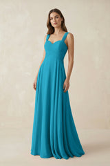 Sweetheart Pleated A - Line Chiffon Bridesmaid Dress in Blue Jay - KissProm Bridesmaid Dresses