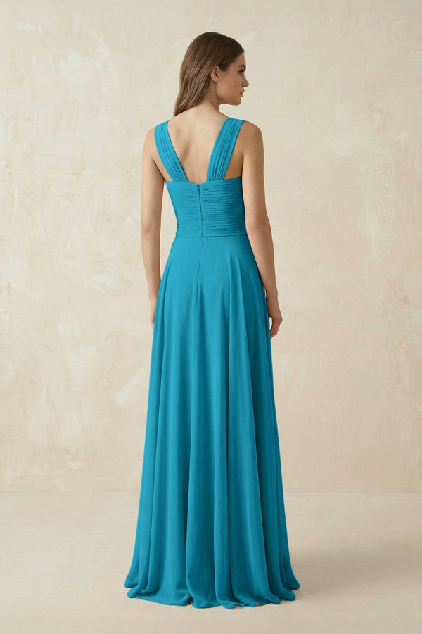 Sweetheart Pleated A - Line Chiffon Bridesmaid Dress in Blue Jay - KissProm Bridesmaid Dresses