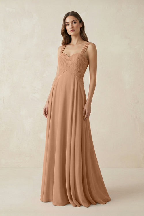 Sweetheart Pleated A - Line Chiffon Bridesmaid Dress in Bronzer - KissProm Bridesmaid Dresses