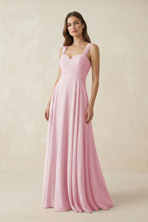 Sweetheart Pleated A - Line Chiffon Bridesmaid Dress in Candy Pink - KissProm Bridesmaid Dresses