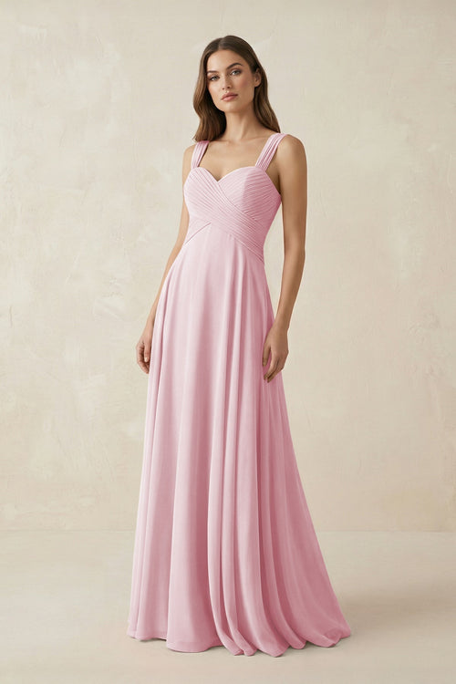 Sweetheart Pleated A - Line Chiffon Bridesmaid Dress in Candy Pink - KissProm Bridesmaid Dresses