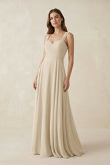 Sweetheart Pleated A - Line Chiffon Bridesmaid Dress in Champagne - KissProm Bridesmaid Dresses