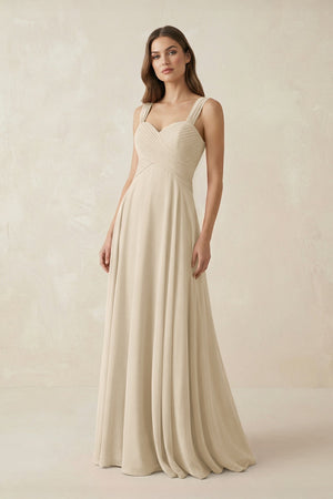 Sweetheart Pleated A - Line Chiffon Bridesmaid Dress in Champagne - KissProm Bridesmaid Dresses