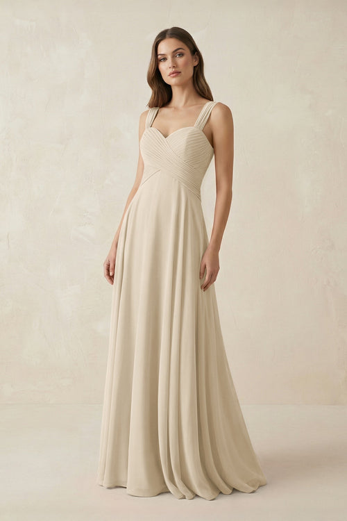 Sweetheart Pleated A - Line Chiffon Bridesmaid Dress in Champagne - KissProm Bridesmaid Dresses