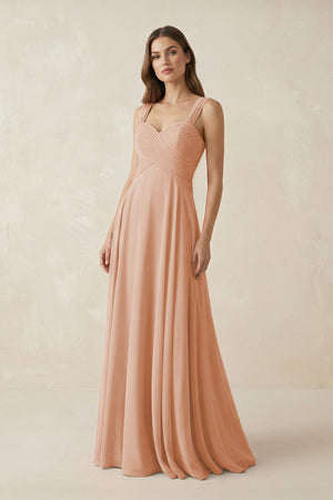 Sweetheart Pleated A - Line Chiffon Bridesmaid Dress in Champagne Rose - KissProm Bridesmaid Dresses